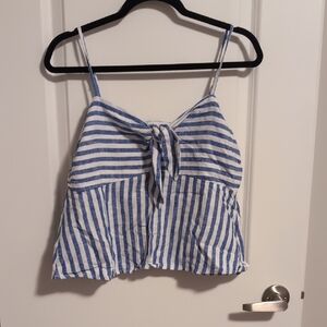 Old Navy Blue & White Striped Tie-Front Top